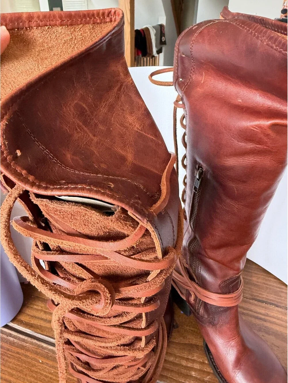 Freebird Coal Cognac Leather Lace-Up Boots Size 8